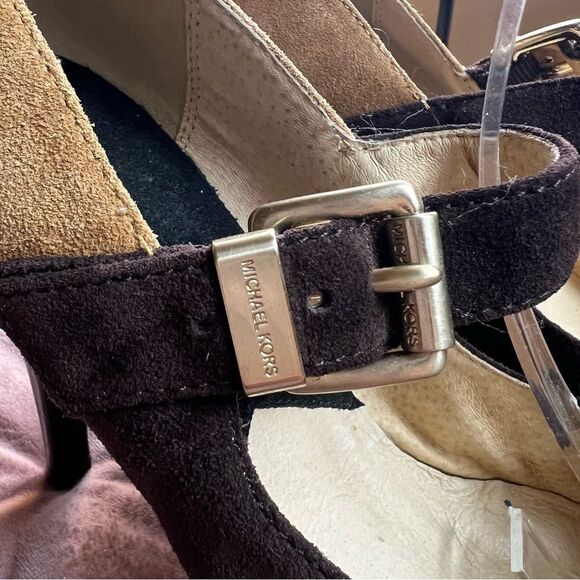 Michael Kors Suede Camel/Brown Buckled Heels - Picture 11 of 12